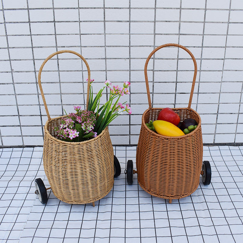 Decorative Woven Rolling Storage Basket