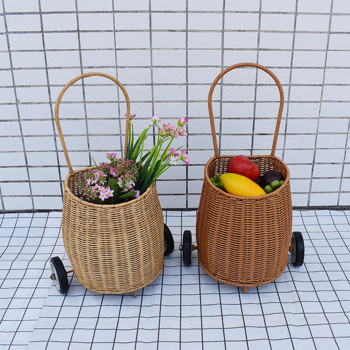 Decorative Woven Rolling Storage Basket