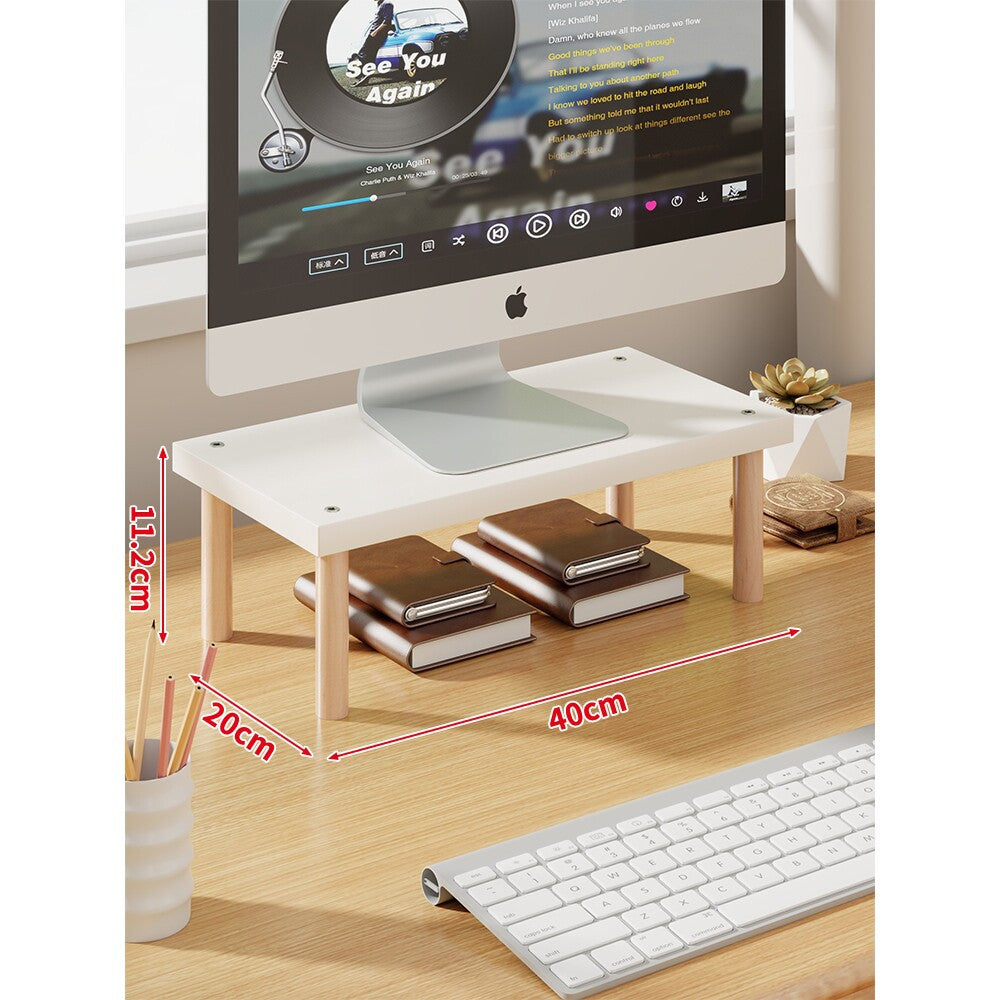 Elevated Wooden-Leg Monitor Riser with Under-Shelf Storage