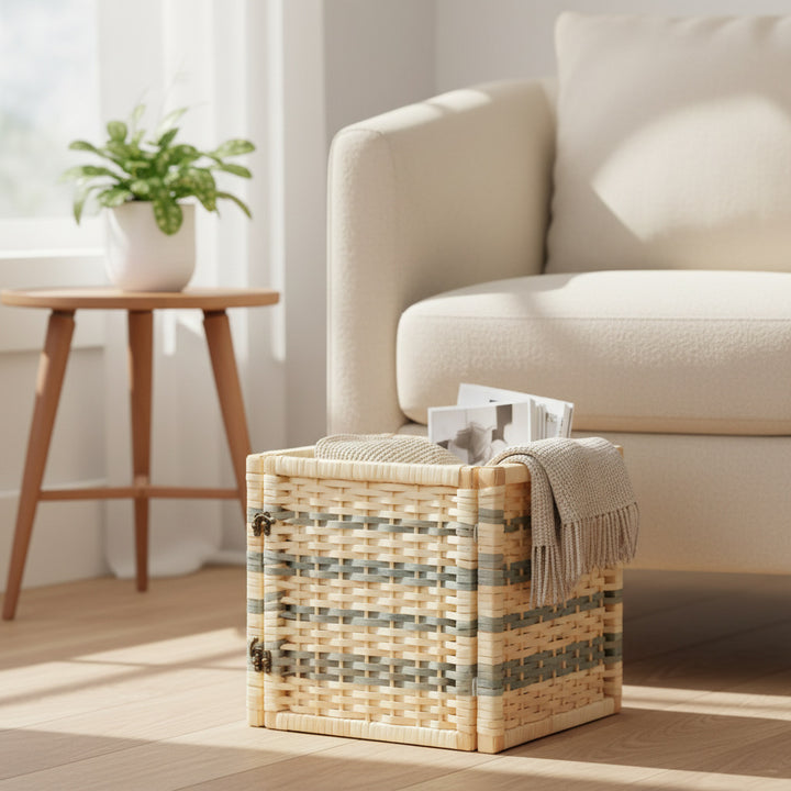 Woven storage basket with removable lid