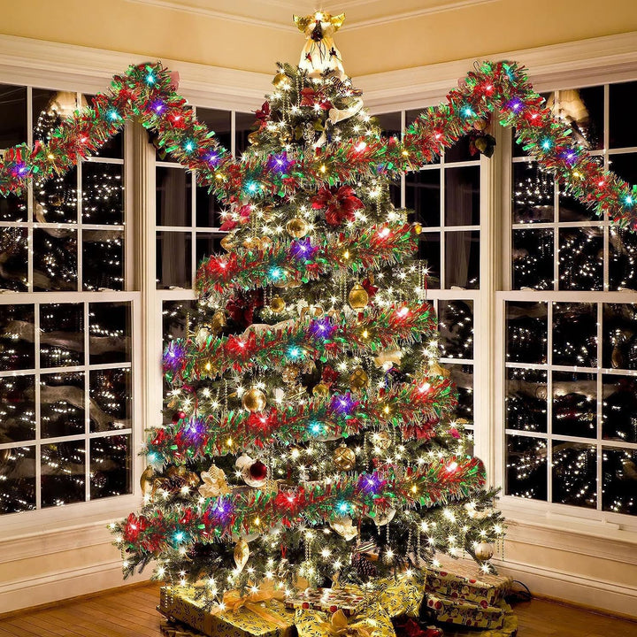 LED Tinsel Garland String Lights Battery Operated Multi-Colored Christmas Tree Wrap