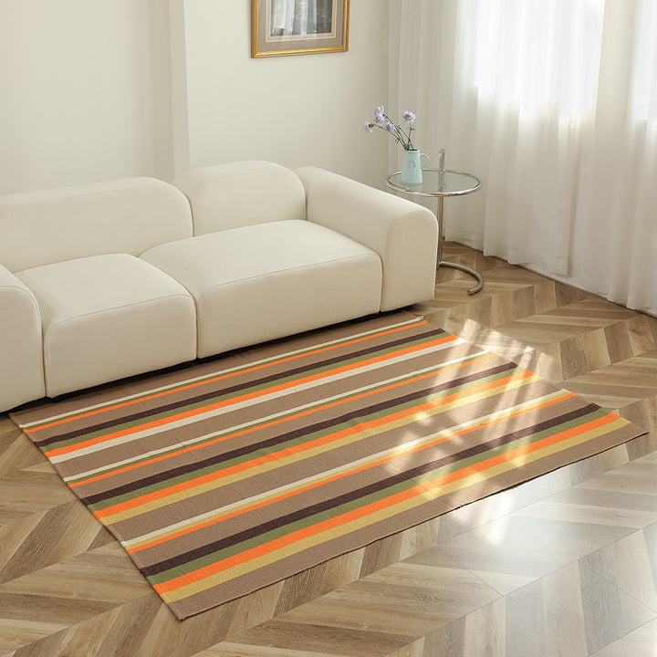 Striped flat woven carpet for living room with low pile and modern striped pattern