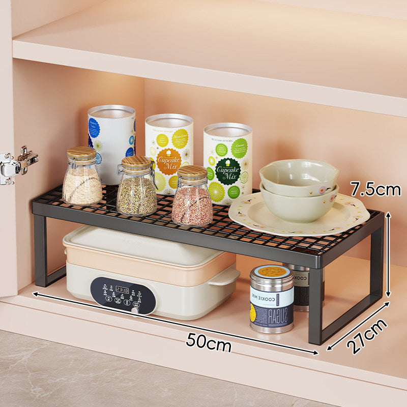 Low-Profile Metal Grid Cabinet Shelf Riser Organizer