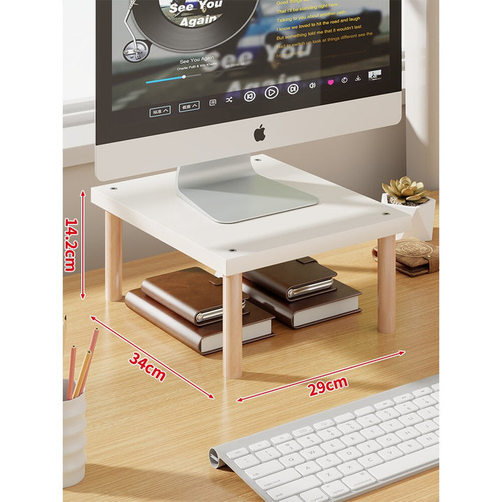 Elevated Wooden-Leg Monitor Riser with Under-Shelf Storage
