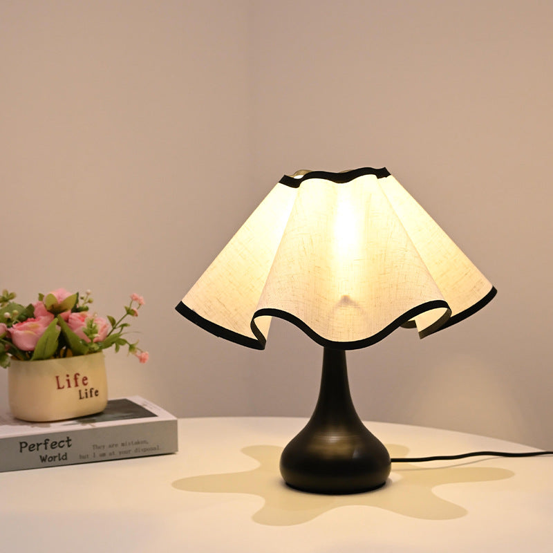 Elegant ruffled fabric shade nightstand lamp