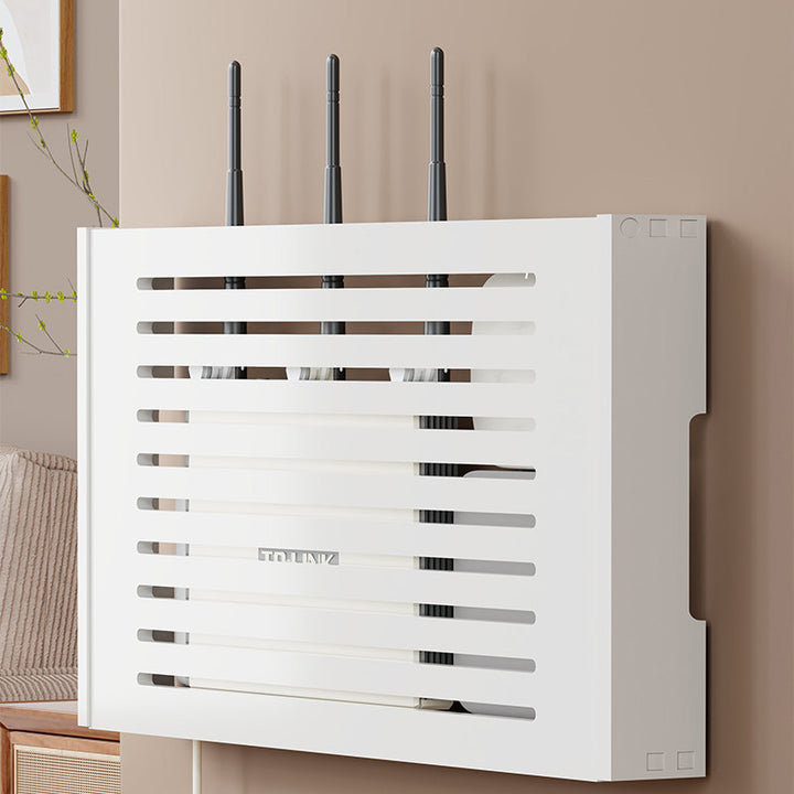 Wall-Mounted Decorative Router Cover Box with Vent Cutouts and Hidden Cable Management