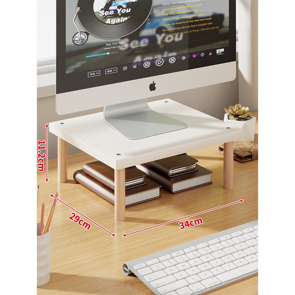 Elevated Wooden-Leg Monitor Riser with Under-Shelf Storage