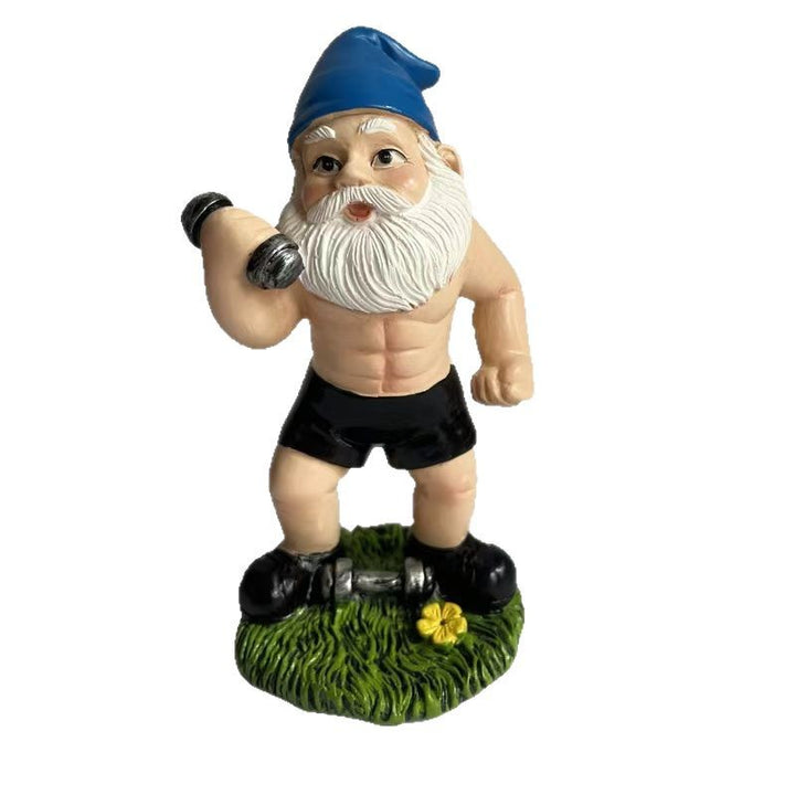 Playful Weightlifting Gnome Figurine