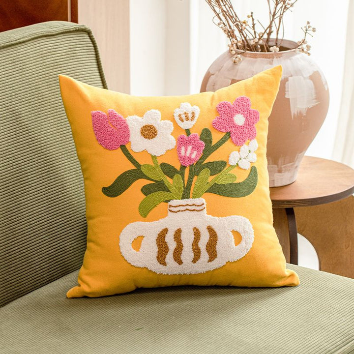 Embroidered Floral Cushion Cover