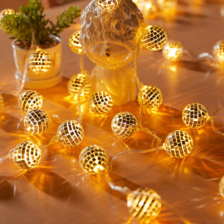 Warm LED mirror mosaic ball decorative string lights