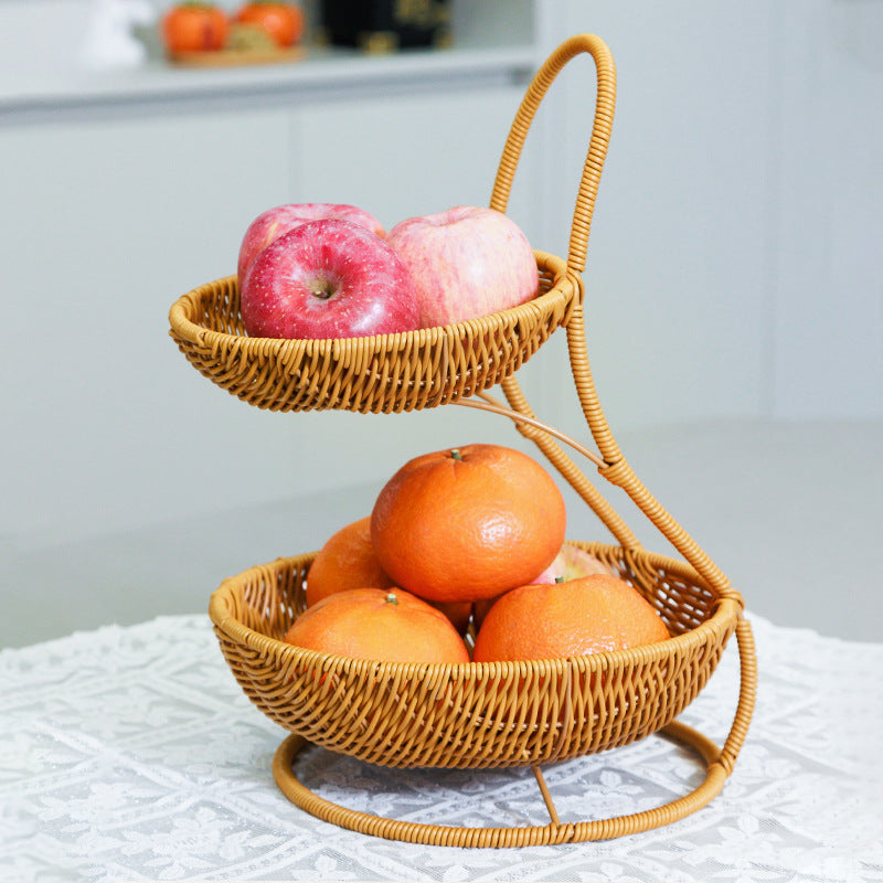 Rustic Two-Tiered Woven Fruit Stand
