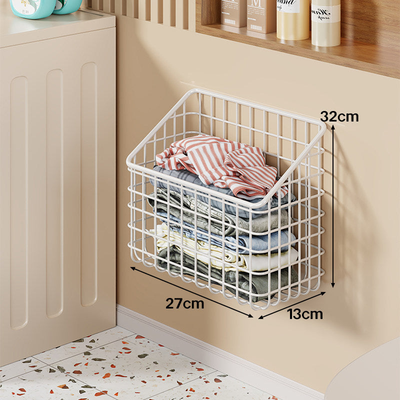 Wall-Mounted Open-Front Wire Storage Basket for Folded Laundry & Towels