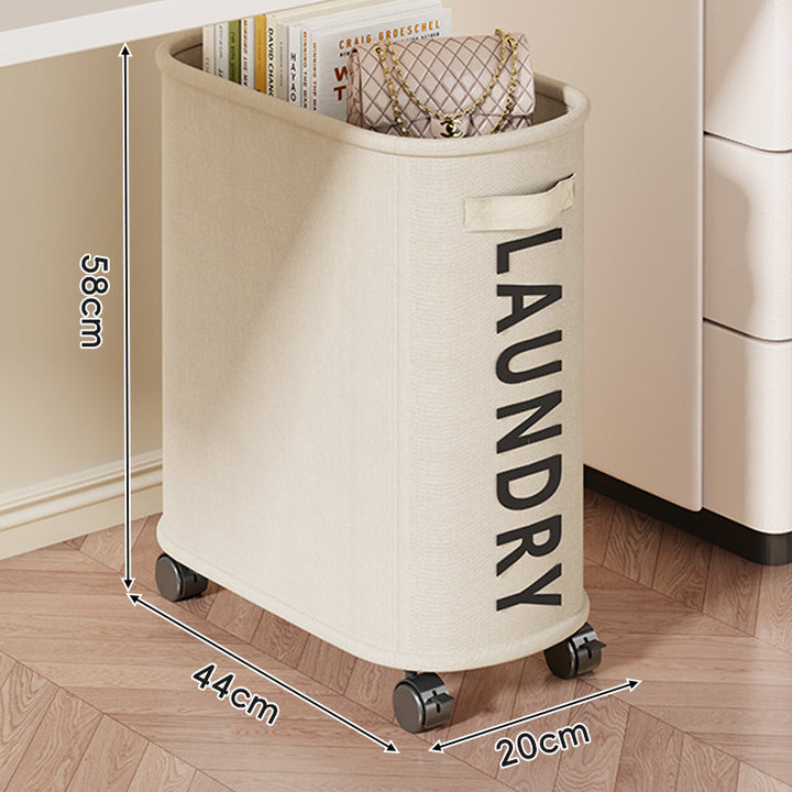 Twin-Section Collapsible Canvas Laundry Cart on Locking Wheels with Integrated Carry Handles
