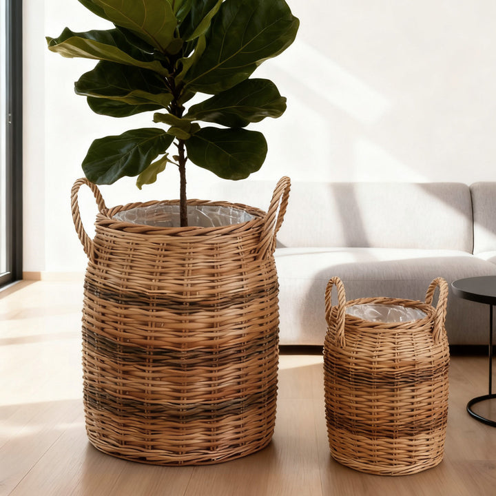 Handcrafted storage basket with natural fiber