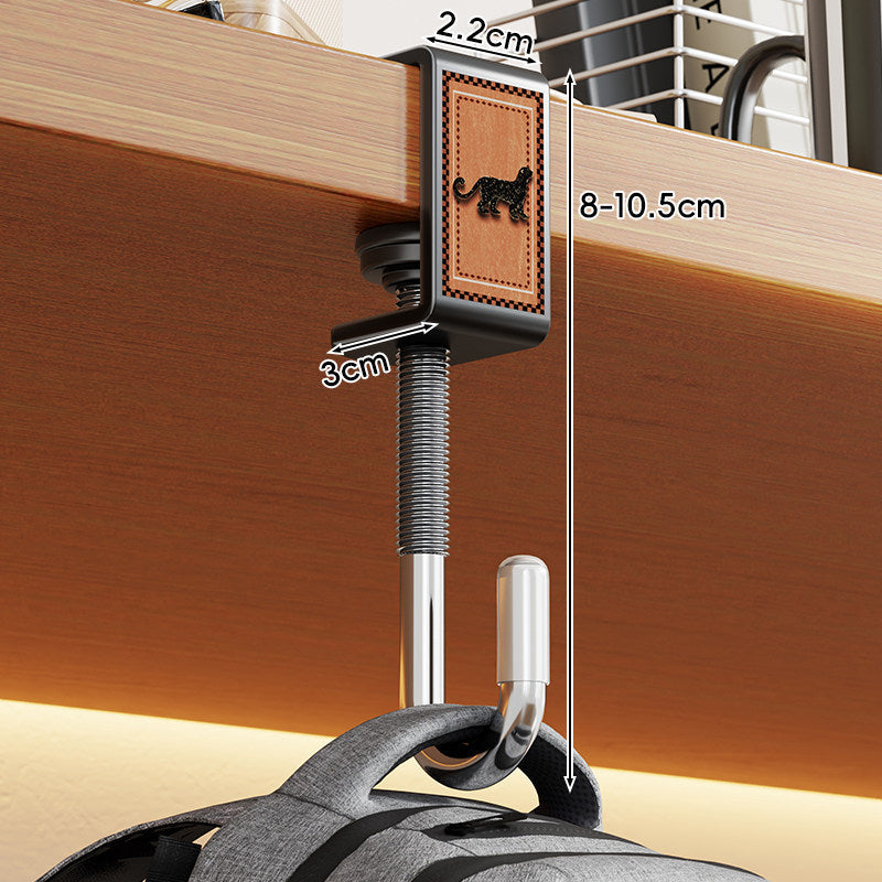 Adjustable Screw-On Under-Desk Hanging Hook with Leather Accent
