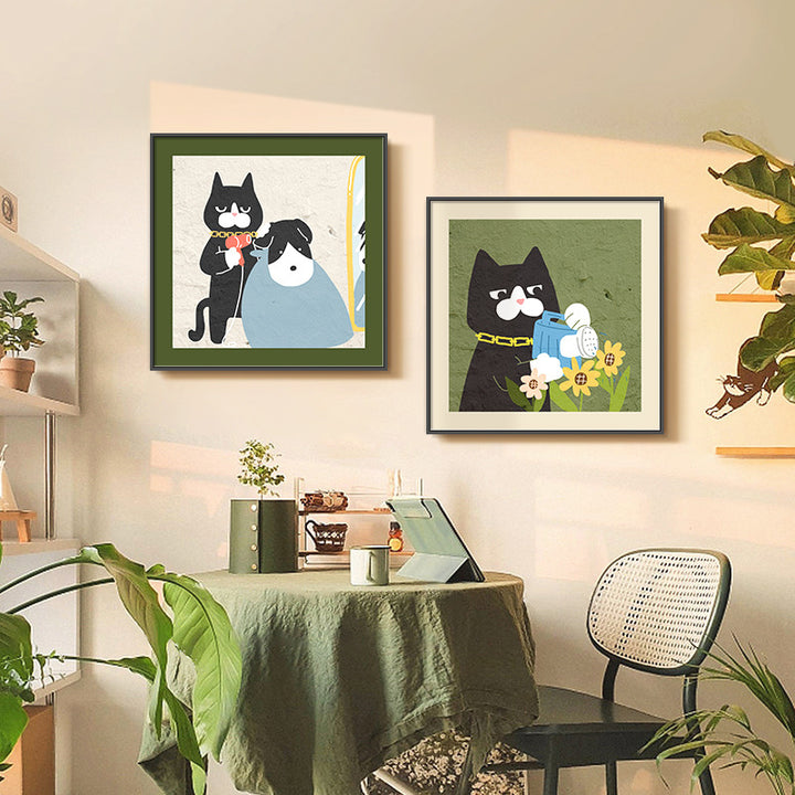 Decorative Cat-Themed Framed Artwork