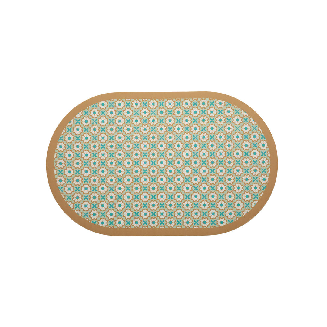 Oval wipeable placemat with tulip pattern, padded edge and non-slip bottom