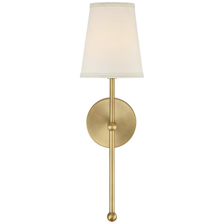 Metallic vertical wall lamp with cone-shaped fabric shade