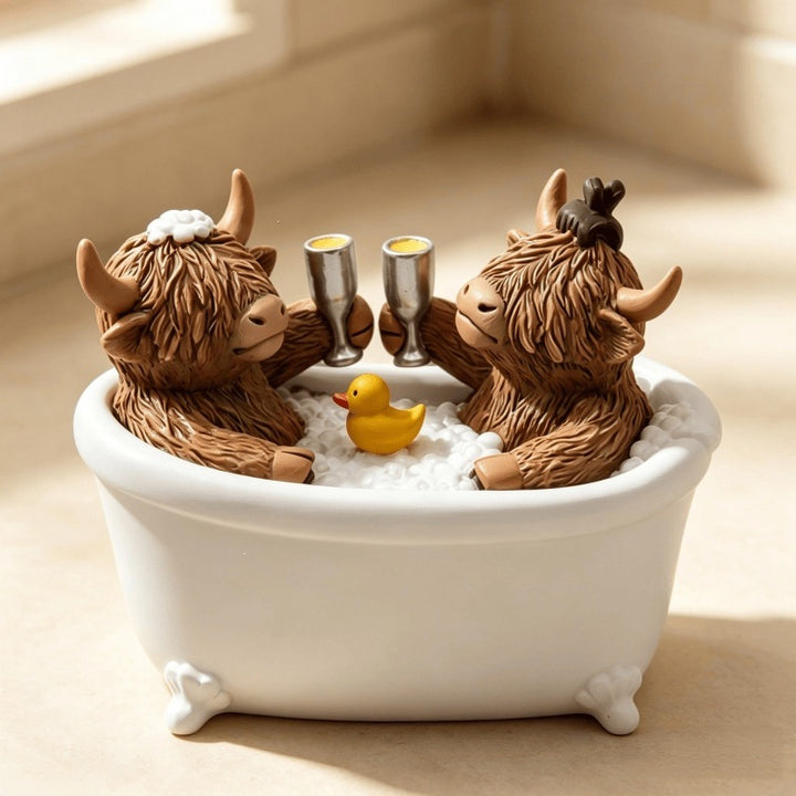 Decoration figure bathing highland cattle