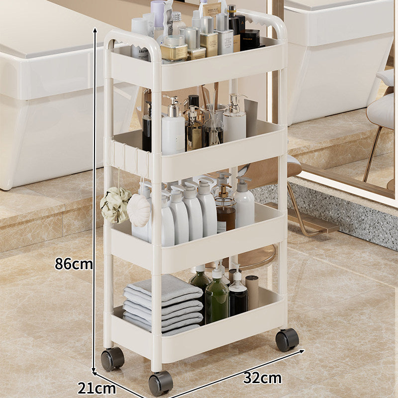 Three-Tier Rolling Mobile Storage Cart with Wheels and Removable Accessory Cups