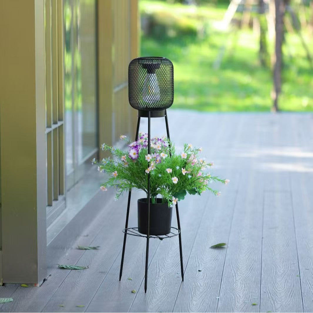 Outdoor Solar Lantern Planter Stand with Net Shade and Three Leg Base