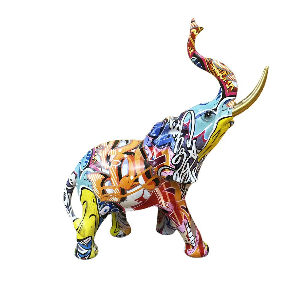 Artistic elephant figure with colorful design