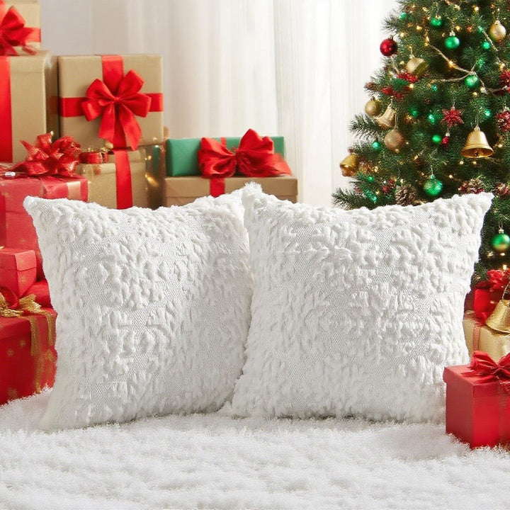 Festive Tufted Tree-Pattern Square Throw Pillow Covers with Plush Texture and Hidden Zipper