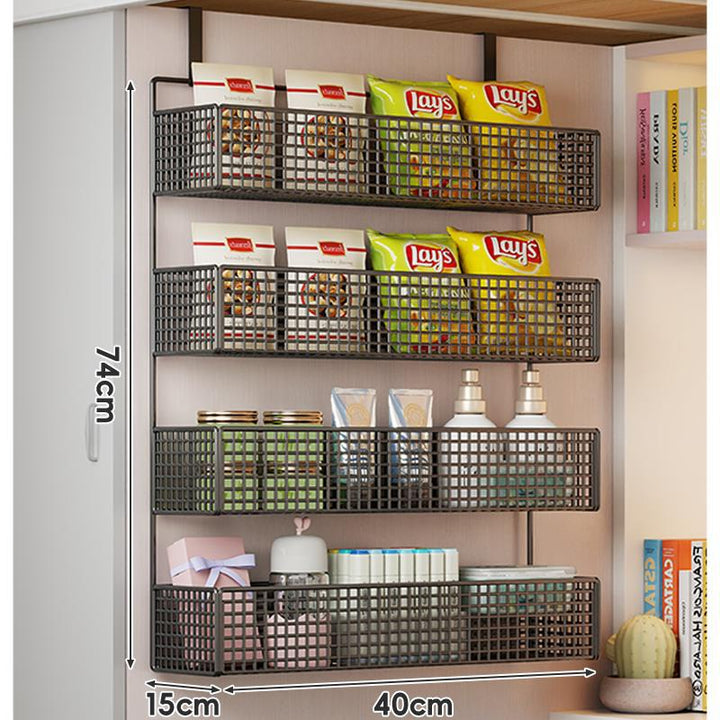 Wall-Mounted Grid Mesh Stacked Tiered Pantry and Bathroom Storage Baskets
