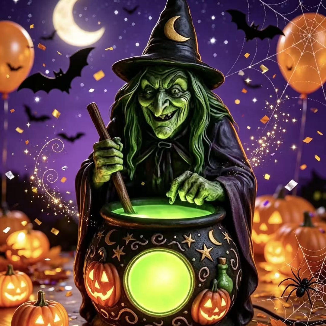 Decorative witch figure with cauldron