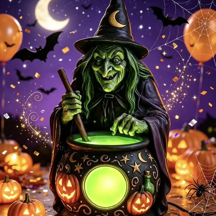 Decorative witch figure with cauldron