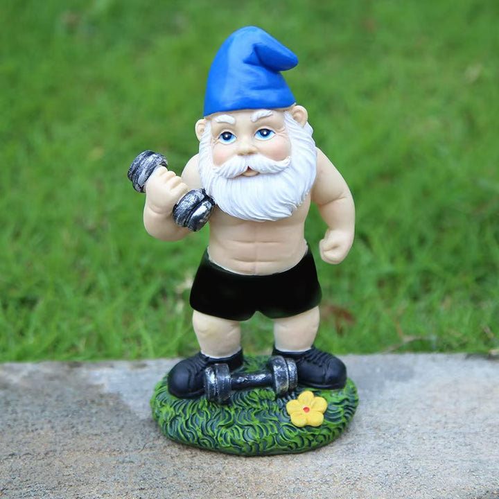 Playful Weightlifting Gnome Figurine
