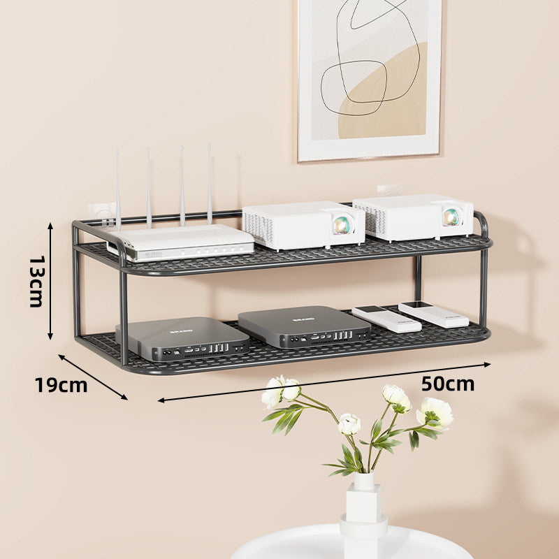 Wall-Mounted Two-Tier Ventilated Metal Mesh Electronics & Router Shelf Organizer