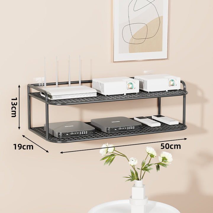Wall-Mounted Two-Tier Ventilated Metal Mesh Electronics & Router Shelf Organizer