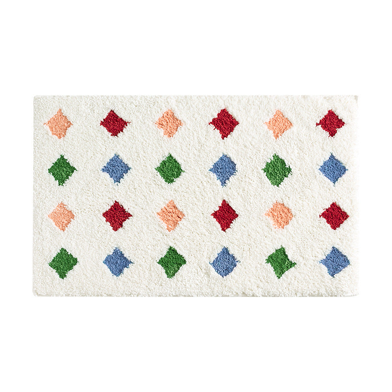 Modern striped bath mat with textured high pile and non-slip latex base