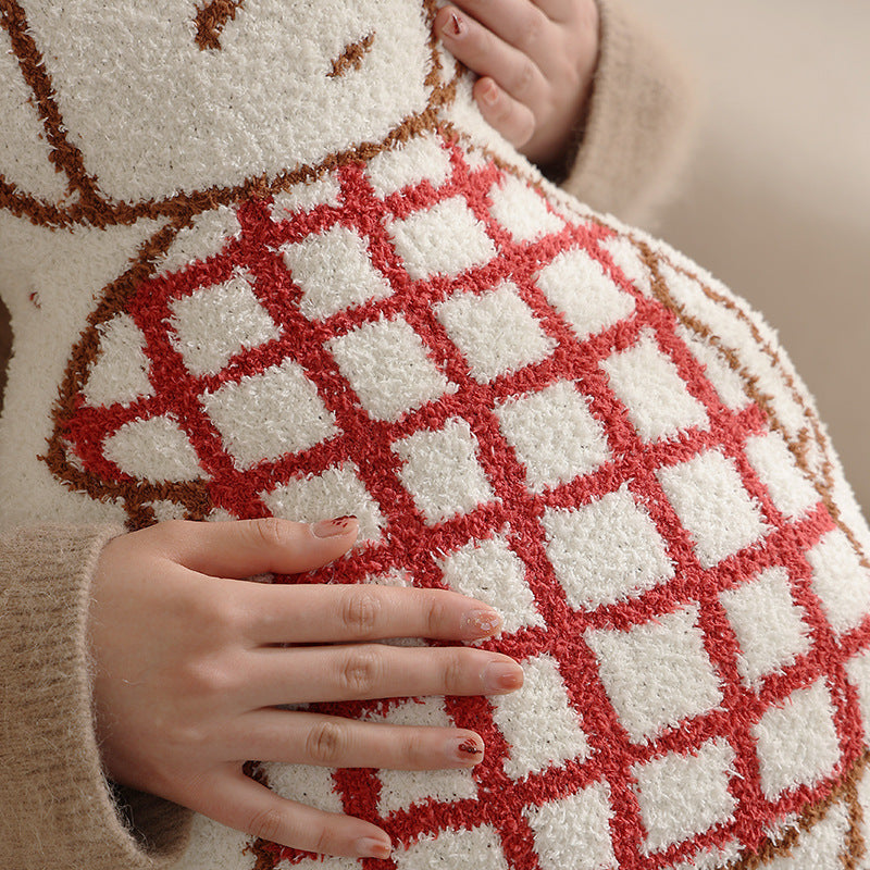 Doll-shaped decorative cushion with chenille texture and checkered embroidery