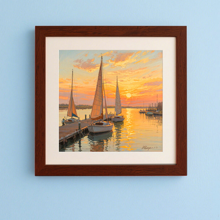 Framed Coastal Sunset Art Display