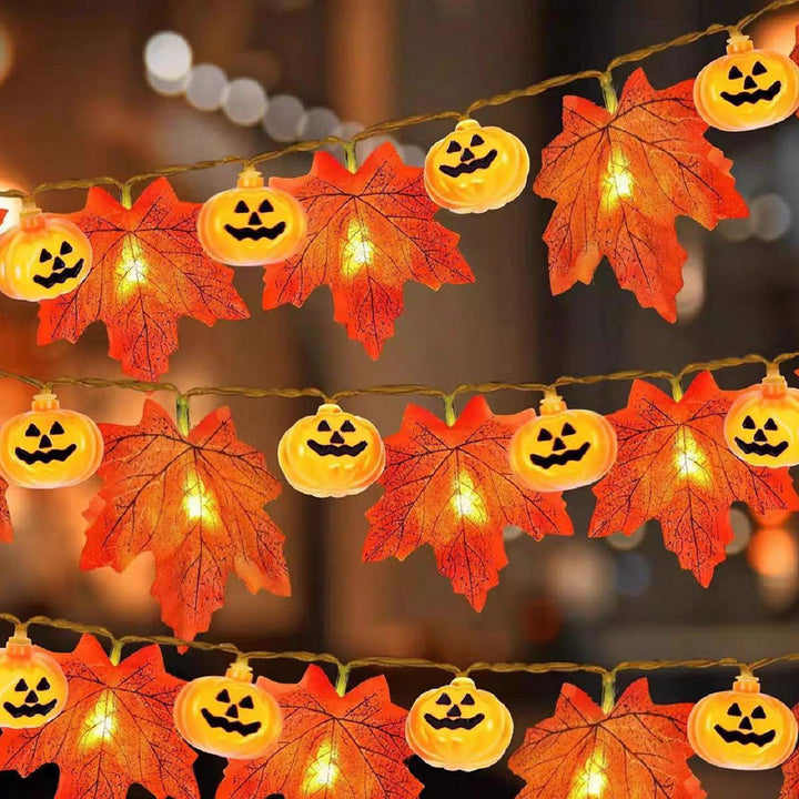Halloween LED Pumpkin Lantern and Maple Leaf Decorative Fairy Lights