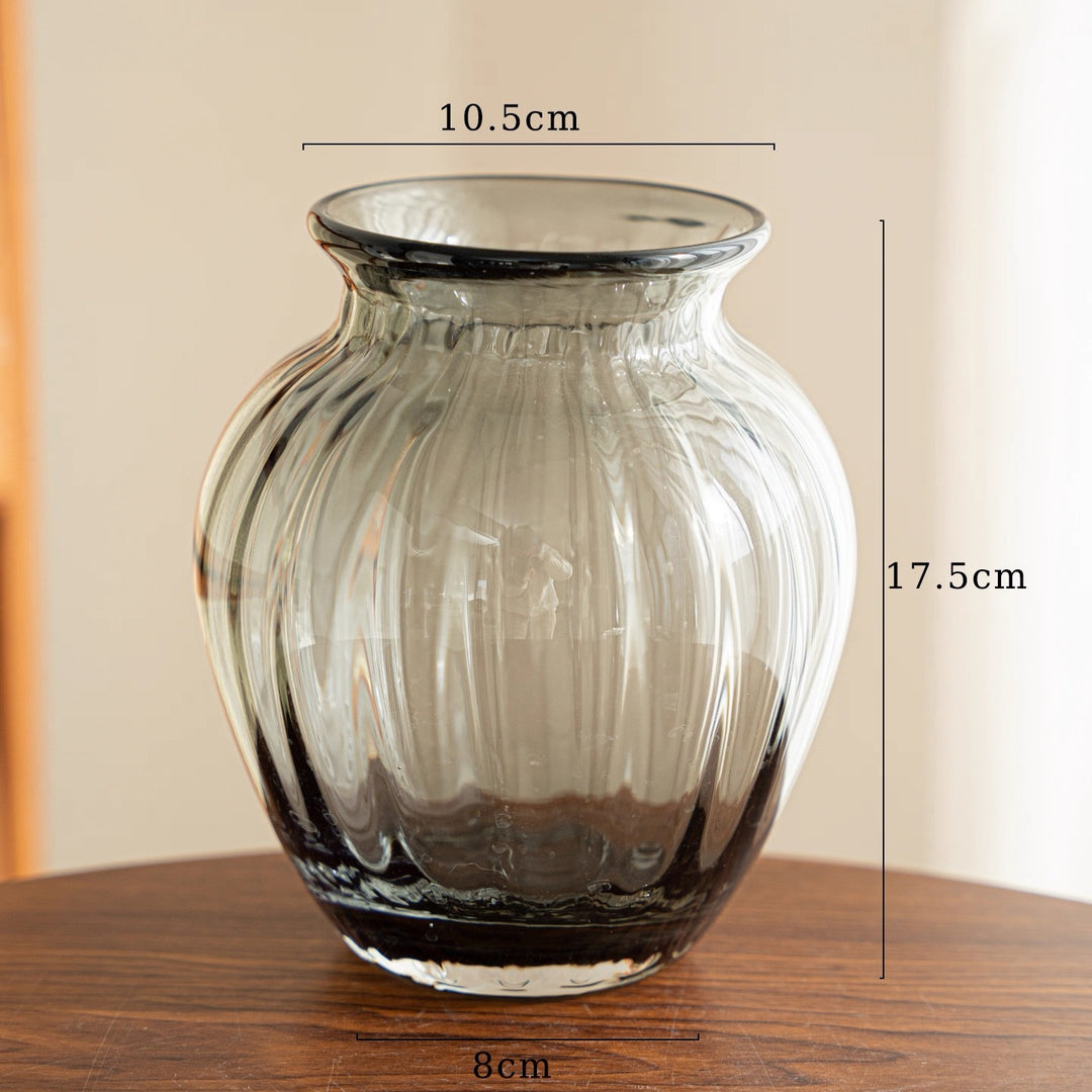 Compact Ribbed Hand-Blown Glass Tabletop Vase