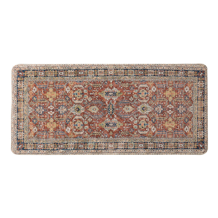 Vintage-inspired runner rug for hallway and kitchen with medallion pattern and non-slip backing