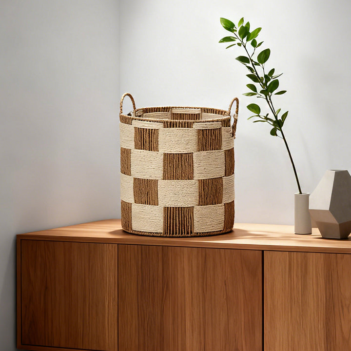 Handcrafted storage basket with carry handles