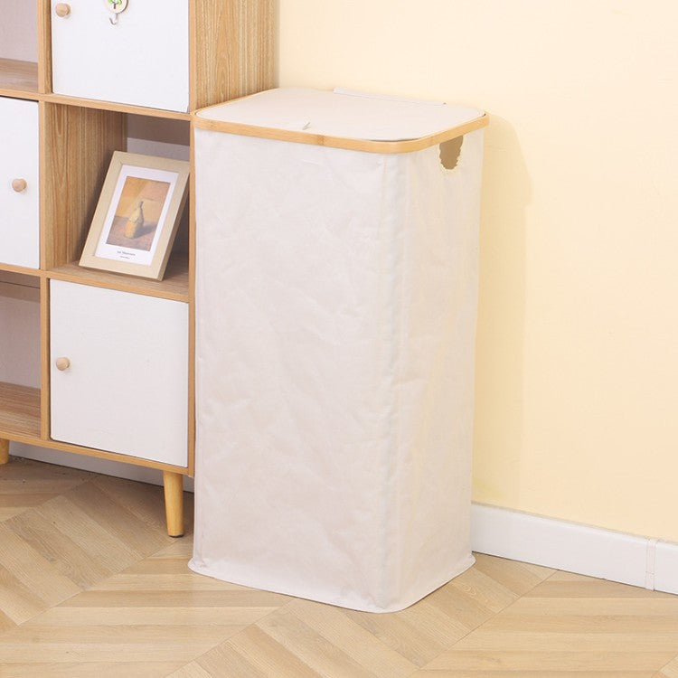 Stylish laundry basket with wooden lid