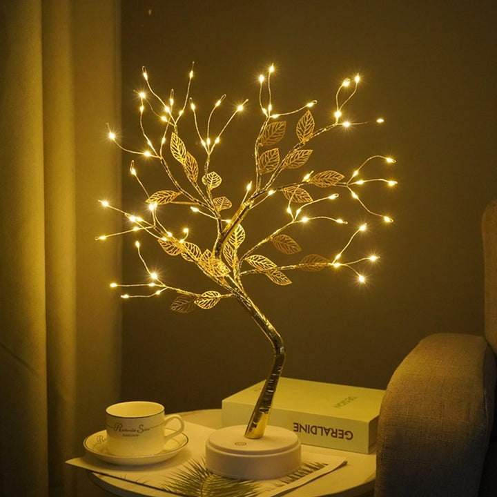 Star-decorated LED branch table lamp with warm micro dimmable lights