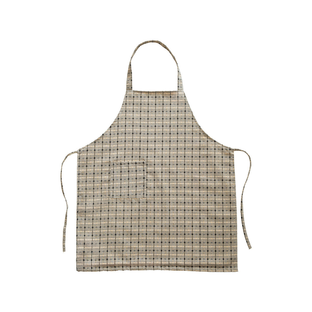 Cotton apron with checkered linen look, adjustable neck strap and large front pocket