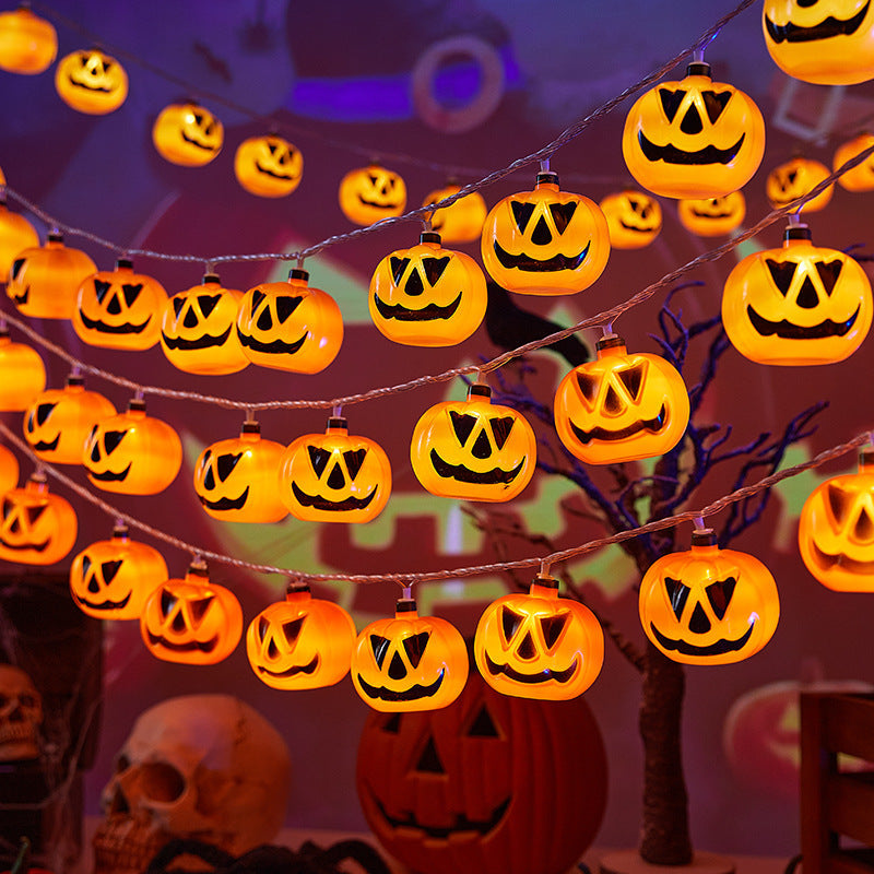 Decorative Halloween string lights with pumpkin motifs