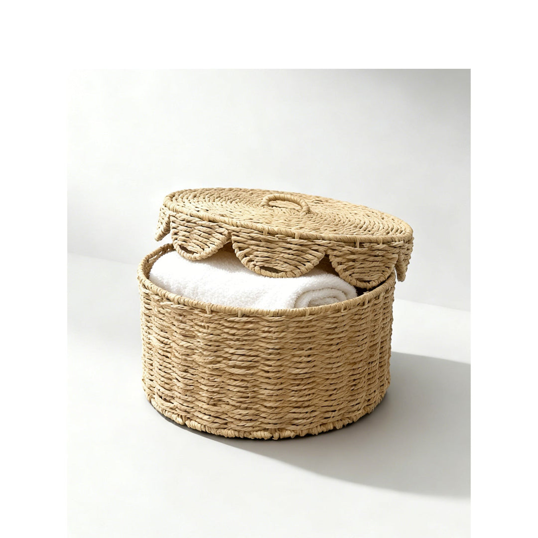 Decorative storage basket with lid