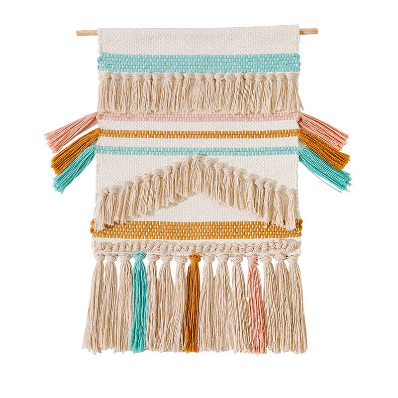 Woven Boho wall tapestry with macrame fringes and handcrafted textured relief