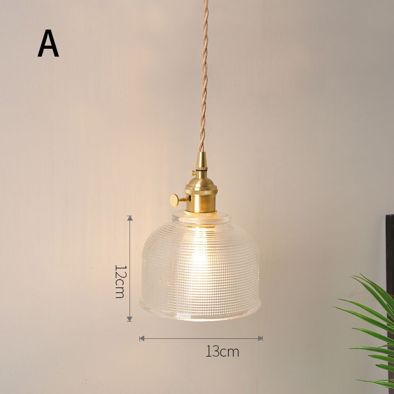 Fluted Glass Pendant Lamp with Vintage Brass Socket
