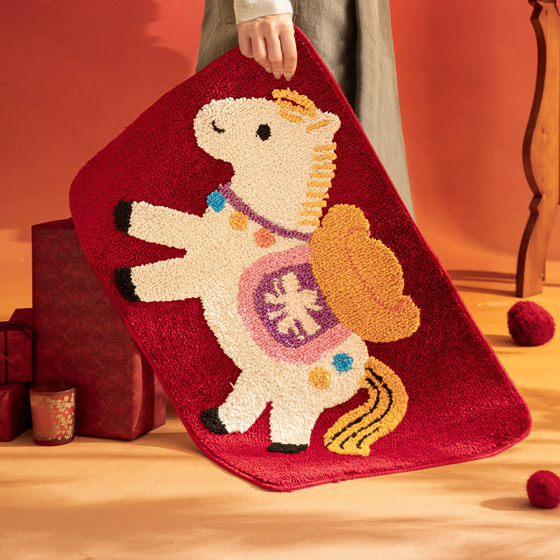 Children's bath mat with playful pony motif, absorbent microfiber, and non-slip bottom