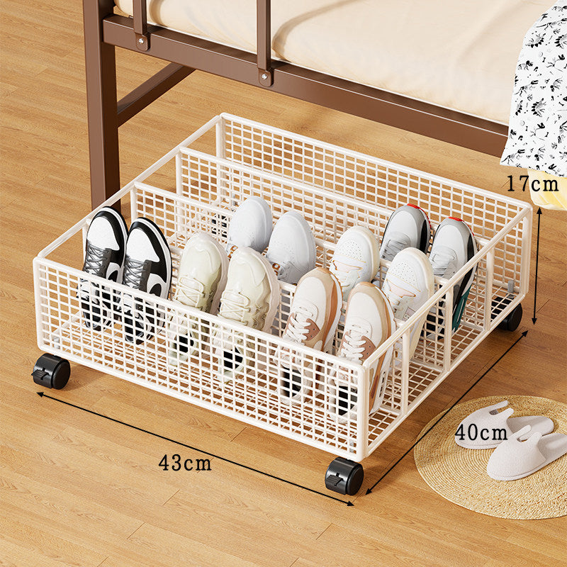Low-Profile Under-Bed Metal Mesh Shoe Organizer with Divided Slots