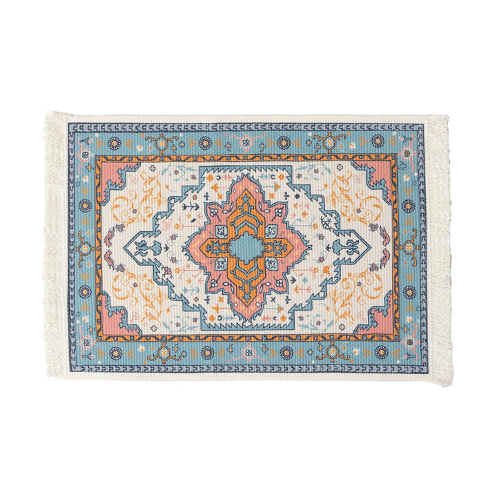 Rectangular short-pile rug in oriental medallion design with fringes